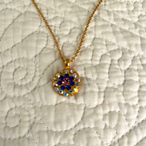 Mariana Guardian Angel Necklace with Blue, Purple, & Clear Crystals; EUC - Picture 1 of 3